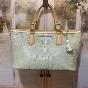 🎉❤️ WOW 🎀 BRAHMIN Summer Mint Alligator Crocodile Embossed Leather Satchel